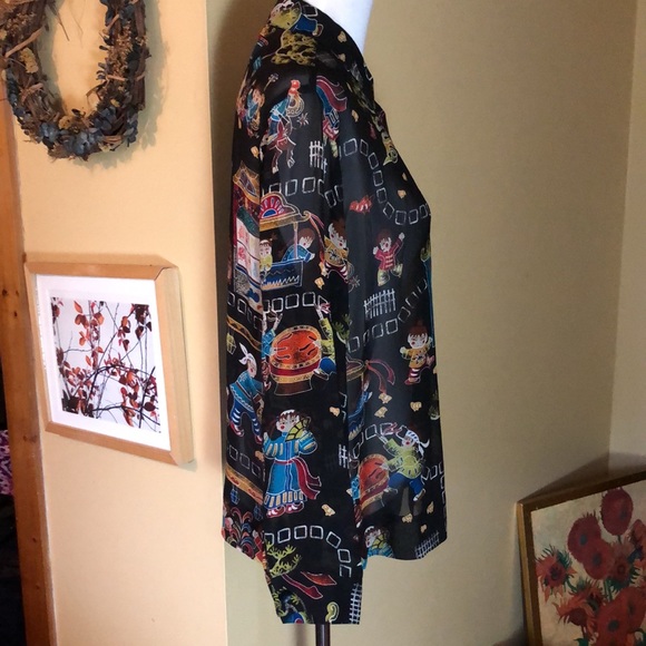 CHICOS size 2  Medium SILK Fun Asian Print Eastern Vibe Graphic Print $109 NEW - Picture 4 of 16